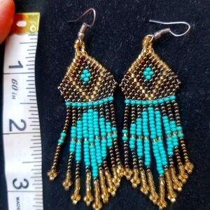 Handcrafted Beaded Earrings with Gold and Turquoise